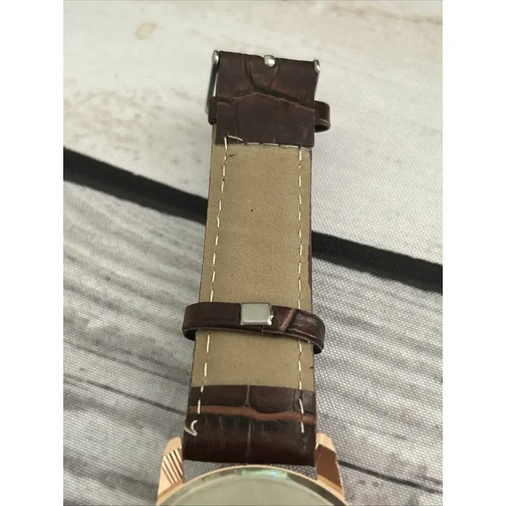 Meibo Rose Gold Tone Brown Band Quartz Watch